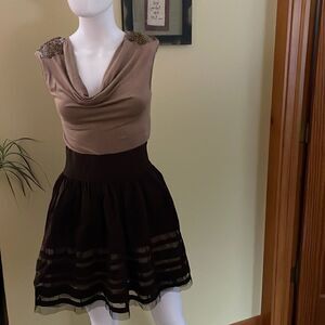 XOXO Small Brown A line Dress with Tulle Skirt